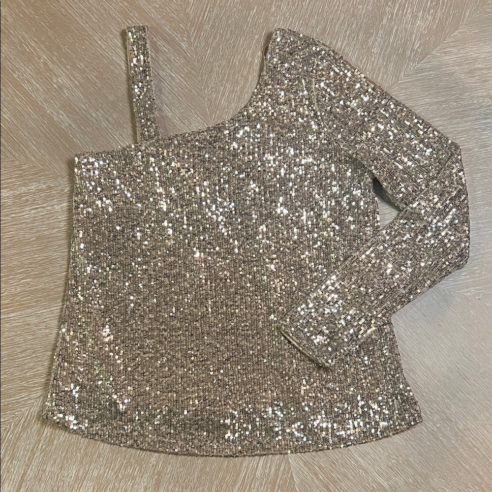 Cable & Gauge Silver Sequin One-Shoulder Top NWT